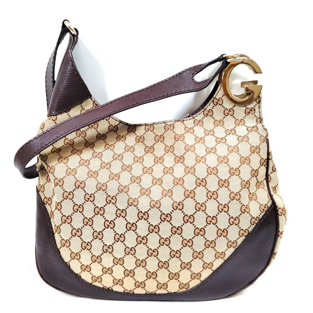 100% Authentic Gucci  Brown Canvas Shoulder Bag